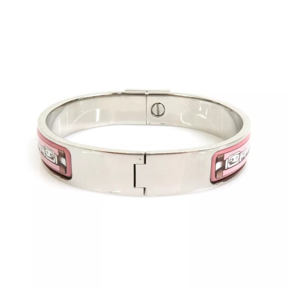 HERMES Clic Clac Bangle Bracelet Silver/Pink/White Metal/Enamel - Picture 4 of 7